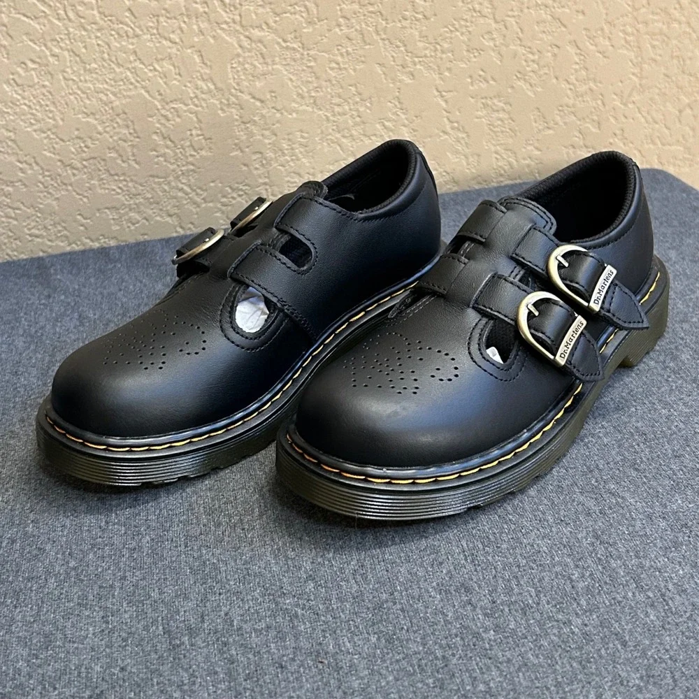 Dr Martens 8065 J Kids US 2 Black Softy T Leather Mary Jane Shoes NIB